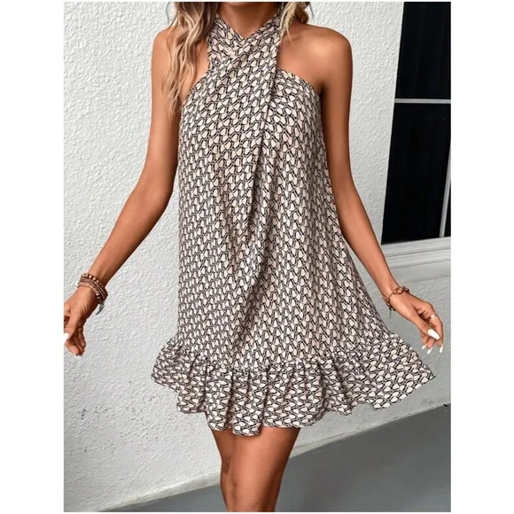 011 Print Ruffle Halter Mini dress - Picture 3 of 4